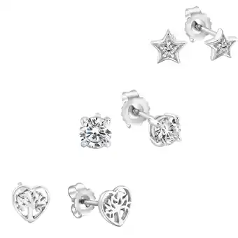 Netto Marken-Discount Zeeme Basic Ohrstecker Set 6 teilig Silber 925 rhodiniert Herz Stern Zirkonia weiß Angebot