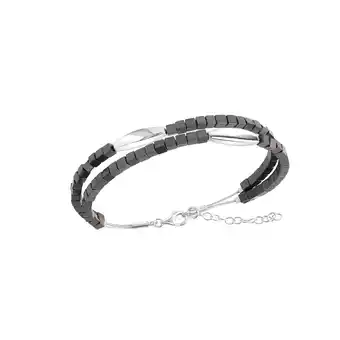 Netto Marken-Discount Zeeme Stainless Steel Armband Edelstahl 2-reihig mit Hämatit-Steinen 17,5+3cm lang Angebot