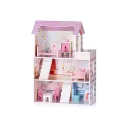 Netto Marken-Discount Chipolino Holz-Puppenhaus 7-teilig Balkon, Stühle, Tisch, Bett, Sofa, Schrank rosa Angebot
