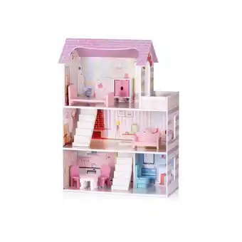 Netto Marken-Discount Chipolino Holz-Puppenhaus 7-teilig Balkon, Stühle, Tisch, Bett, Sofa, Schrank rosa Angebot