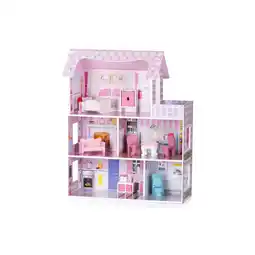Netto Marken-Discount Chipolino Holz-Puppenhaus 9-teilig Badezimmer, 5 Räume, Balkon, Schlafzimmer rosa Angebot