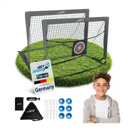 Netto Marken-Discount ArtSport Pop-up Fußballtor Goal Master - 2er Set mit Zubehör, 2 Fußballtore Indoor, Garten - Grau Angebot