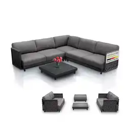 Netto Marken-Discount Juskys Premium Gartenmöbel Set Port Royale - Sofa mit Kissen & Tisch - Anthrazit Angebot