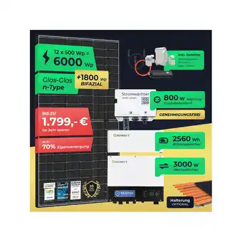 Netto Marken-Discount Solaranlage 6000W Komplett Steckdose mit 2,6-7,7kWh Stromspeicher - 3kW Notstrom - Halterung opt Angebot