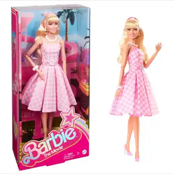 Netto Marken-Discount Barbie Puppe Barbie The Movie Margot Robbie als Barbie: Sammlerpuppe im rosa-weißen Karo-Kleid Angebot