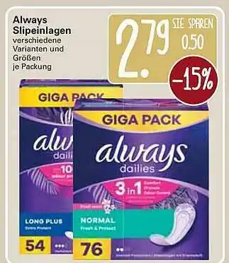 WEZ Always Slipeinlagen Angebot