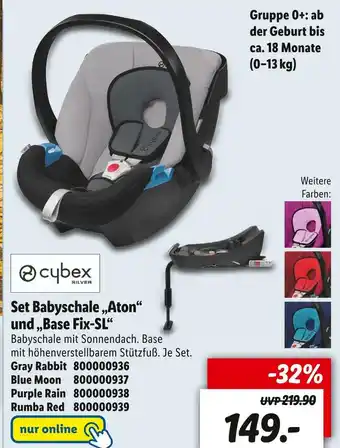 Lidl Cybex set babyschale „aton“ und „base fix-sl“ Angebot