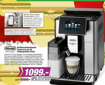 EP Delonghi Kaffeevollautomat Ecam 610.55.sb Primadonna Soul Angebot