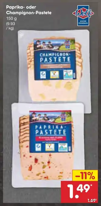 Netto Marken-Discount Wolf paprika- oder champignon-pastete Angebot