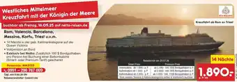 Netto Marken-Discount Cunard line westliches mittelmeer kreuzfahrt mit der königin der meere Angebot