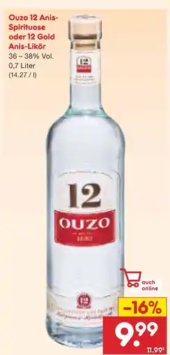 Netto Marken-Discount Ouzo 12 anis-spirituose oder 12 gold anis-likör Angebot
