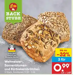 Netto Marken-Discount Backstube weltmeister-, sonnenblumen- und kürbiskernbrötchen Angebot
