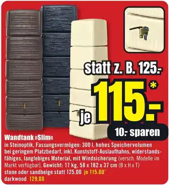 B1 Discount Baumarkt Wandtank >>Slim<< Angebot