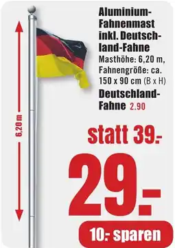 B1 Discount Baumarkt Aluminium- Fahnenmast inkl. Deutsch- land-Fahne Angebot