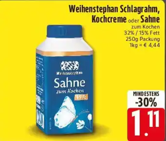 Edeka Weihenstephan Schlagrahm, Kochcreme oder Sahne Angebot
