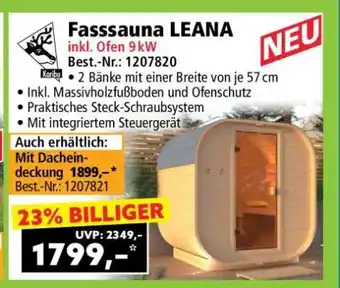 Norma Fasssauna LEANA inkl. Ofen 9kW Angebot