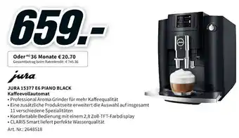 MediaMarkt Jura 15377 E6 Piano Black Kaffeevollautomat Angebot