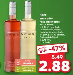 Kaufland BREE Wein oder Free Alkoholfrei Angebot