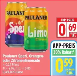 Edeka Paulaner Spezi, Orangen- oder Zitronenlimonade Angebot