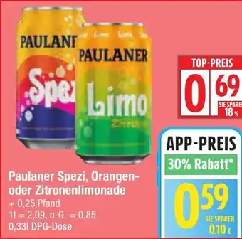 Edeka Paulaner Spezi, Orangen- oder Zitronenlimonade Angebot
