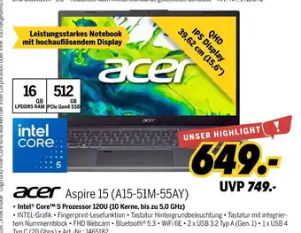 MEDIMAX Acer aspire 15 (a15-51m-55ay) Angebot