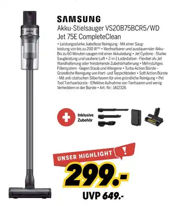 MEDIMAX Samsung akku-stielsauger vs20b75bcr5/wd jet 75e completeclean Angebot