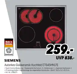 MEDIMAX Siemens autarkes glaskeramik-kochfeld et645hn17e Angebot