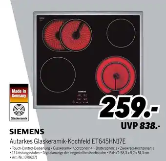 MEDIMAX Siemens autarkes glaskeramik-kochfeld et645hn17e Angebot