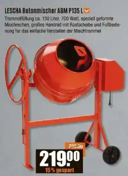 V Baumarkt LESCHA Betonmischer ABM P135 L Angebot