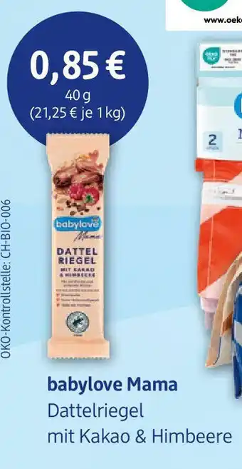 dm drogerie babylove Mama Dattelriegel mit Kakao & Himbeere Angebot