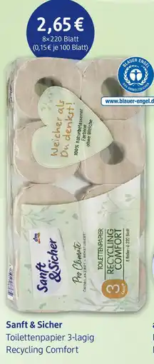 dm drogerie Sanft & Sicher Toilettenpapier 3-lagig Recycling Comfort Angebot