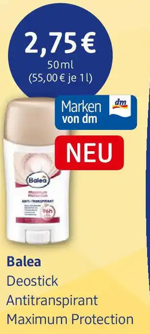 dm drogerie Balea Deostick Antitranspirant Maximum Protection Angebot