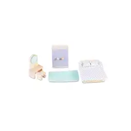 Netto Marken-Discount Moni Holz-Puppenmöbel Schlafzimmer 4012 Bett Schrank Schminktisch Stuhl Zubehör bunt Angebot