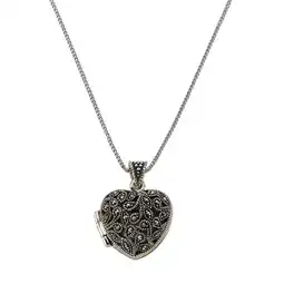 Netto Marken-Discount Zeeme Gemstones Halskette Silber 925 oxidiert Medaillon Herz-Form mit 25x Markasit Angebot