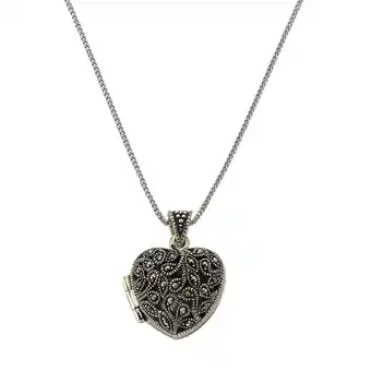 Netto Marken-Discount Zeeme Gemstones Halskette Silber 925 oxidiert Medaillon Herz-Form mit 25x Markasit Angebot