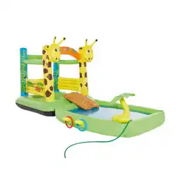 Netto Marken-Discount Wehncke Hüpfburg und Spielpool Giraffe mit Rutsche und Palme mit Sprühfunktion Angebot