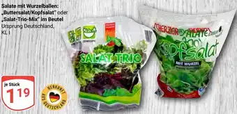 Globus Salate mit Wurzelballen: ,,Buttersalat/Kopfsalat" oder ,,Salat-Trio-Mix" im Beutel Angebot