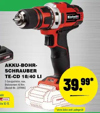 Leitermann Baumarkt Einhell Akku Bohrschrauber TE-CD 18/40 Li Angebot