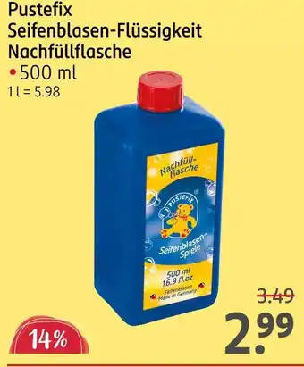 Rossmann Pustefix seifenblasen-flüssigkeit nachfüllflasche Angebot