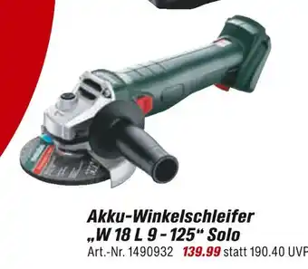 toom Baumarkt Akku-winkelschleifer „w 18 l 9 - 125“ solo Angebot