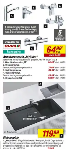 toom Baumarkt Armaturenserie „mycube“ oder einbauspüle Angebot
