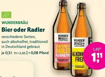 Biomarkt WUNDERBRÄU Bier oder Radler Angebot