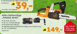 Globus Baumarkt PRIMASTER Akku Kettensäge „PMAKS 2040" Angebot