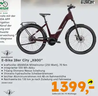 Globus Baumarkt ZUNDAPP E-Bike 28er City „,X800" Angebot