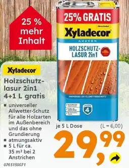Globus Baumarkt Xyladecor Holzschutzlasur 2in1 4+1 L gratis Angebot