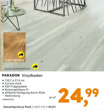 Globus Baumarkt PARADOR Vinylboden Angebot