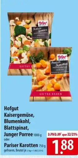 Famila Nord Ost Hofgut Kaisergemüse, Blumenkohl, Blattspinat, Junger Porree oder Pariser Karotten Angebot