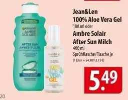 Famila Nord Ost Jean&Len 100% Aloe Vera Gel oder Ambre Solaire After Sun Milch Angebot