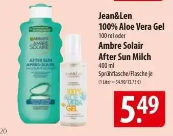 Famila Nord Ost Jean&Len 100% Aloe Vera Gel oder Ambre Solaire After Sun Milch Angebot