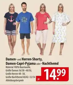 Famila Nord Ost Damen- und Herren-Shorty, Damen-Capri-Pyjama oder -Nachthemd Angebot